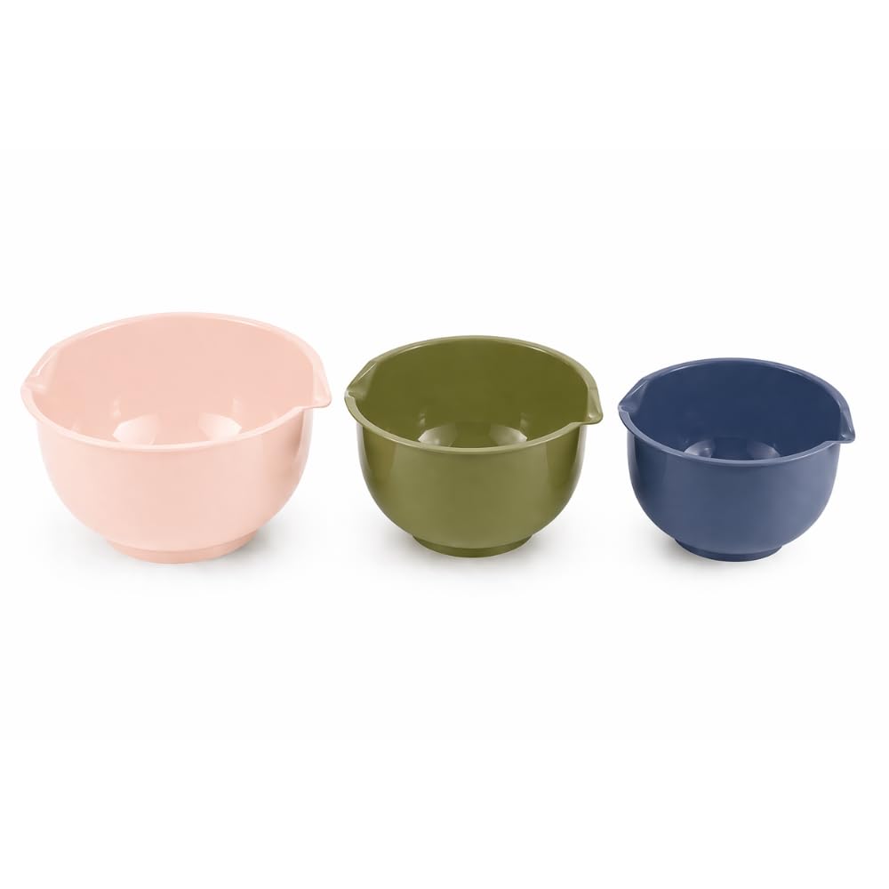 eMKay® 3 Pcs Mixing Bowl Set | Nesting Kitchen Bowls with Pouring Spout | Baking & Food Prep Bowls | Dishwasher Safe | 2.5L 2L 1.5L (Peach Olive Navy Blue)