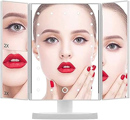 Amazon Orio 化粧鏡 折り畳み鏡 ライト付き ミラー 三面鏡 卓上 ミラー Led ライト付き 2way給電 メイクミラー 2倍 3倍 拡大鏡付き Led化粧ミラー 女優ミラー 美容室用ミラー 美容ミラー スタンドミラー 明るさ調整 角度調整 おしゃれ 2倍 3倍拡大鏡 白い Orio 化粧鏡