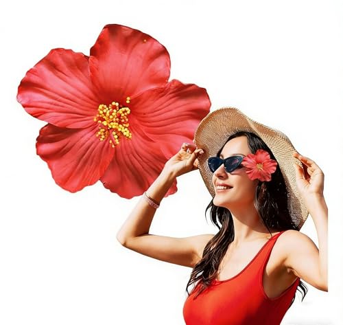 8cm Hawaiian Flower Hair Clip for Women Girls Fashion Bohemian Flowers Hair Accessory for Dancer Bridal Wedding Beach Party Hair Accessories (Red)