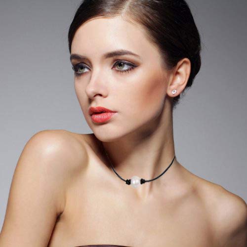 One Pearl Choker For Daughter On Leather Cord With White Single Pearl Necklace For Female Friends (15Inch Pearl Choker) #TOP5