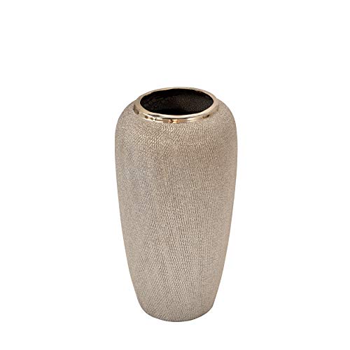 Ceramic Vase That Elevates Home Decor – Elegant Textured Vase for Living Room Decor, Bedroom, Office, or Table Decor – Modern Flower Vase for House Accent – 12” Silver by Sagebrook Home - Used condition - US$22.48