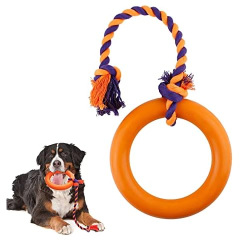 NAMSAN Dog Rubber Ring with Rope Durable Dog Chew Toy Non-Toxic Interactive Dog Donut Toy for Medium to Large Dogs Outdoor Activities Chasing Fetching Training, Orange--L Cover