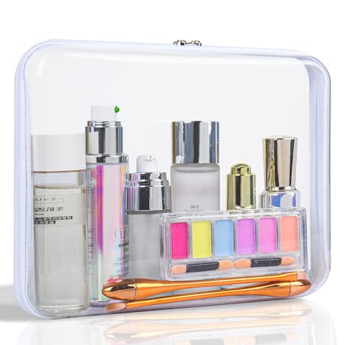 Clear Hard Shell Zipper Case Waterproof Travel Organizer for Cosmetics Toiletries Electronics and Office Supplies Durable PVC Multi-Purpose Clear Pouch for Kids Toys and Diaper Bags (L)
