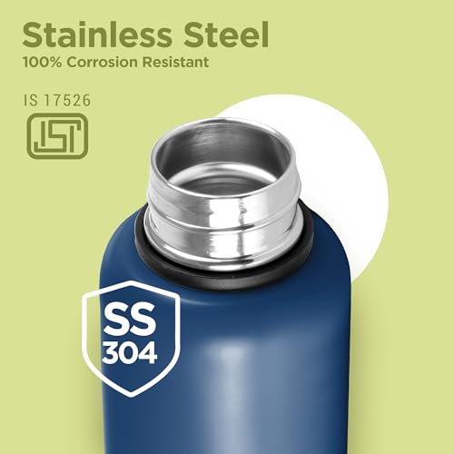 Image of Milton Aura 500 Thermosteel Water Bottle 500 ml, 24 Hr Hot and Cold I Leak Proof Lid, ISI Certified I Vacuum Insulated I for Office, Gym, School I Dark Blue