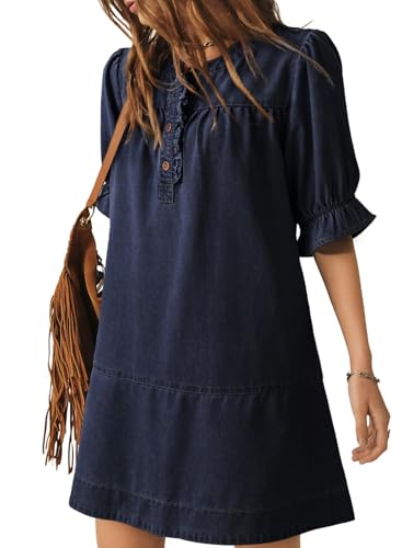 Dokotoo Dresses for Women Casual Spring Short Sleeve Babydoll Denim