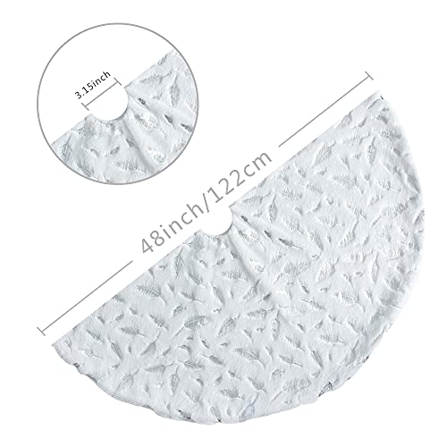 Christmas Tree Skirt, 48 Inch White Bronzing Feather Xmas Tree Mat Faux Fur Christmas Skirts Xmas Ornaments For Christmas New Year Party Holiday Home Decorations (48 Inch, Silver Feather) #TOP1