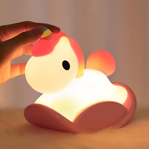 ONEWAY Unicorn Night Light Kids Nightlight,Dimmable Cute Baby Night Light Newborn with Timer,USB Rechargeable Bedside Table Lamp Bedroom,LED Smart Night Light Lamp Portable Childrens Night Light-Pink