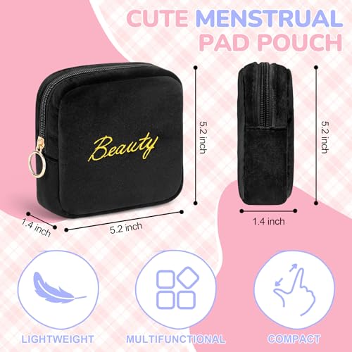 Image of Flannel Sanitary Napkin Storage Bags Menstrual Cup Pouch Portable Zipper Nursing Pad Holder Tampons Collect Bags Feminine Menstruation First Period Kit Bag for Women Black