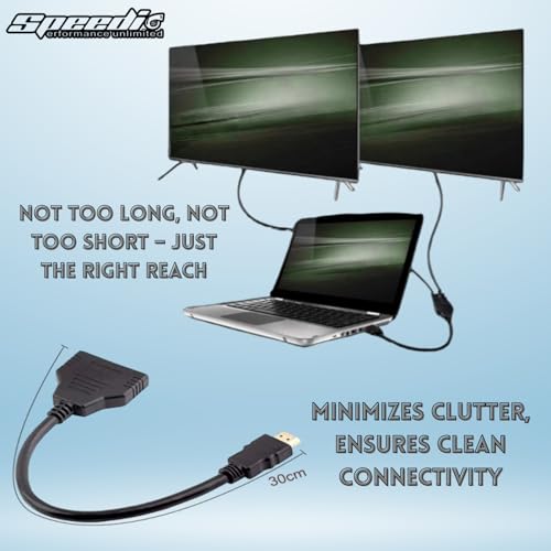 Image of Speedio HDMI Splitter Y Cable 1 in 2 Out - Screen Mirroring with Dual HDMI Port Adapter for Full HD 1080p, 3D, HDTV, PS4, Xbox, Laptop, Monitor, Projector - Pack of (2)