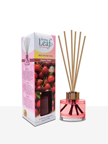 Aroma Leaf - Ambientador de Varillas 100 ml - Aroma Cereza. Pack de 3 Unidades. Mikado, difusor de Varillas.