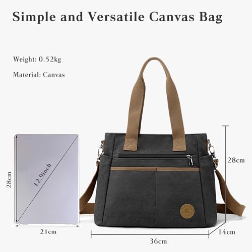 Canvas Crossbody Bag for Women Casual Shoulder Bag Multi-Pockets Tote Handbag Top Handle Bag Large Messenger Bag3