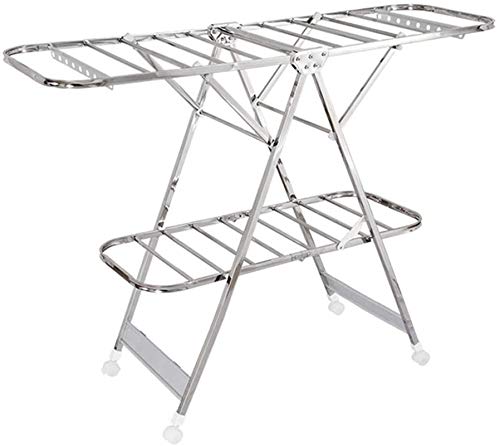 EXENXA Elektrischer Wäschetrockner, beheizt, Wäschetrockner mit 4 Rädern, 2 Halterungen, faltbarer Wäscheständer, Lufttrockner, multifunktional, silberfarben, 130 cm (Größe