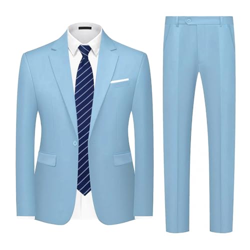 i · FineLong Ensemble Deux pièces pour Homme, Costume de cérémonie à Un Bouton, Coupe ajustée, pour Mariage ou Bal de Promo (FR/ES, Alpha/Lettres, 3TG, Taille Normale, Taille Normale, Bleu Ciel) – vue 4