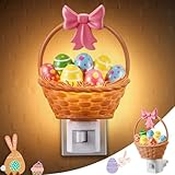 Hohean Easter Basket Egg Decorative Nightlight, Easter Cute Resin Plug in Light, 3D Egg Bow Basket Lamp Spring Indoor Bedroom Bathroom Home Decor Lighting Gifts for Kids, Holiday Lamp by C7 LED Bulb