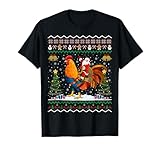 Rooster Ugly Xmas Gift Santa Riding Rooster Christmas T-Shirt
