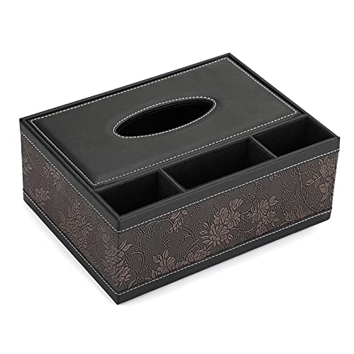 SUMTREE - Caja para pañuelos de piel sintética rectangular con 3 compartimentos, organizador de escritorio para mando a distancia (retro flor) Cover