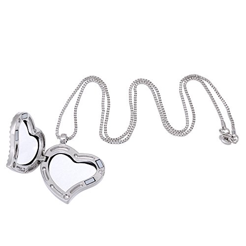 Rubyca Living Memory Floating Charm Heart Glass Locket Pendant Necklace 20 Inches 1Pcs Silver Color #TOP1