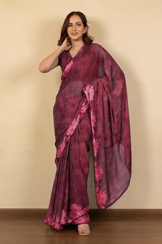 Image of MIRCHI FASHION Women Saree Floral Print Chiffon | Lightweight Festive Occasion Sari for Farewell and Functions with Unstitched Blouse Piece