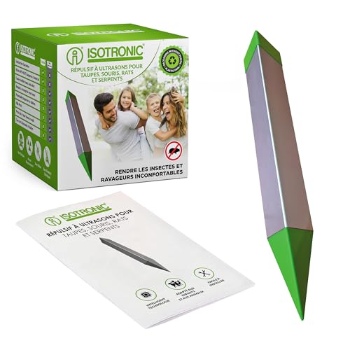 ISOTRONIC - répulsif à Taupes à Piles Contre Les Animaux du Sol comme Les Taupes, Les campagnols, Les Fourmis, Les Serpents etc - Oscillations de Quartz & Vibrations - Champ d'action de 1250m² (3)