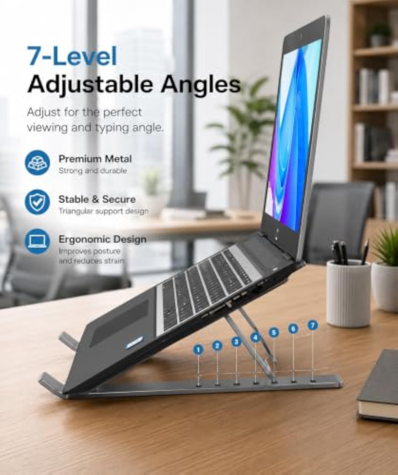 Ergonomic Foldable Laptop Stand in Silver Stone Wash