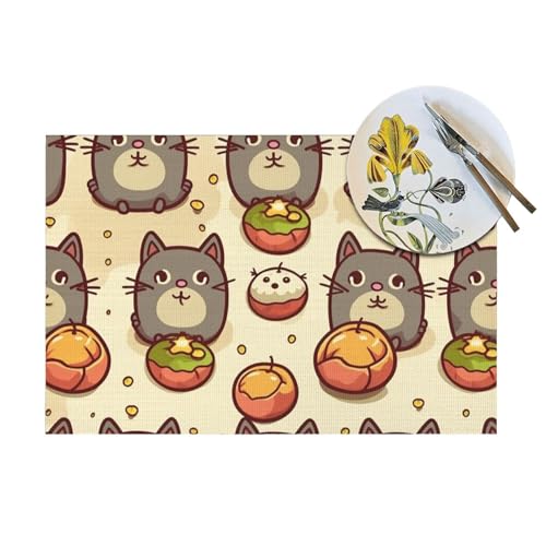Set de table en PVC antidérapant motif chat de cuisine lavable x6