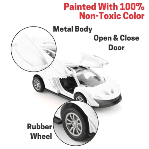 Image of ADITI TOYS Die Cast Car for Kids Alloy Metal Pull Back Car Toy Car Toy Vehicle with Openable Doors & LED Lights Car for Kids Collectible Toy Vehicle Gift for Kids Boys Girls BIS Approved (White)