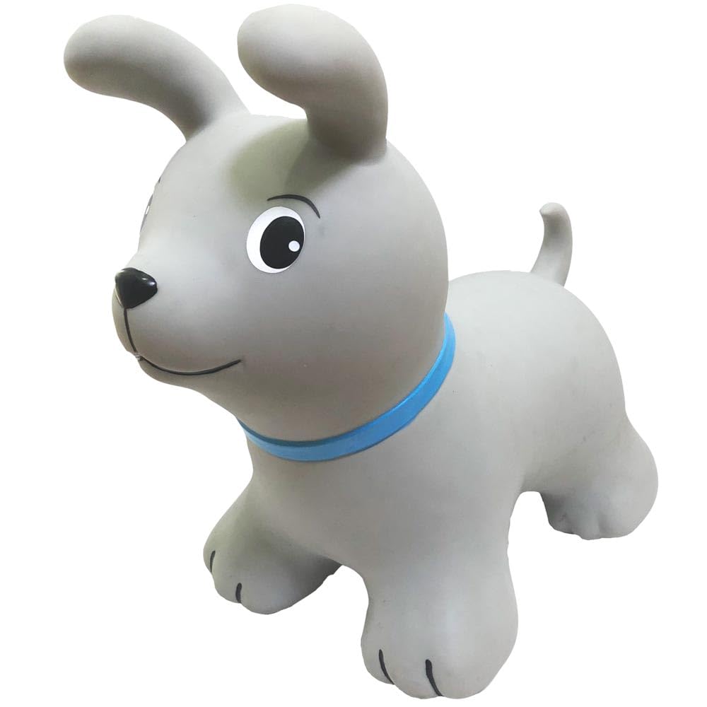 GERARDO'S Toys Gerardos My First Jumpy Bouncy Toy Grey Dog for Indoor and Outdoor Use, Bouncy Toy Children, Load Capacity up to 100 kg, High Quality, Includes Air Pump