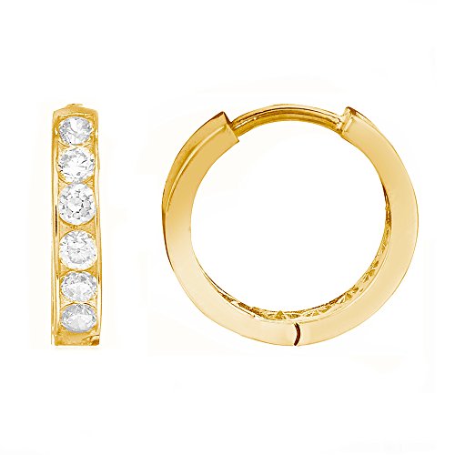 Ritastephens 14K Solid Yellow Gold Mini Huggie Hoops 2x10mm Cubic Zirconia Channel-set Earrings