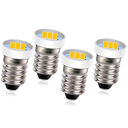 Ruiandsion E10 LED 懐中電灯電球 24V ミニチュアネジ電球ヘッドランプ用アップグレード懐中電灯トーチバイクワークライト、ウォームホワイト(4個入り)