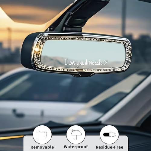 Image of 4X I Love You Drive Safe Mirror Sticker, Cute Car Stickers for Women, Valentine's Day Gift for Her, Drive Safe Car Decals for Rearview Mirror (Silver)