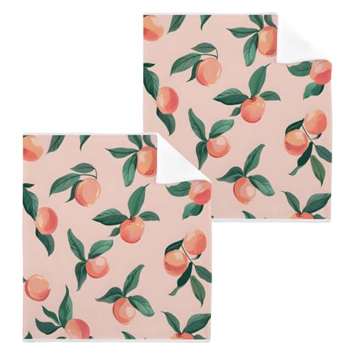 ALAZA Wash Cloth Set 100% Cotton Fingertip Towels Face Cloths Sets Peach Cute Pink Highly Absorbent Soft Feel Set of 2
