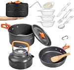 Overmont Camping Cookware Mess Kit, Portable Camping Cooking Set for Backpacking, Outdoor Hiking and Picnic Pot Pan Kettle Bowl Plate