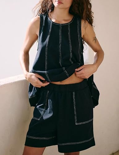 Zontroldy Women's Summer Sleeveless Tank Top Matching Shorts Tracksuits 2 Piece Beach Vacation Outfits2