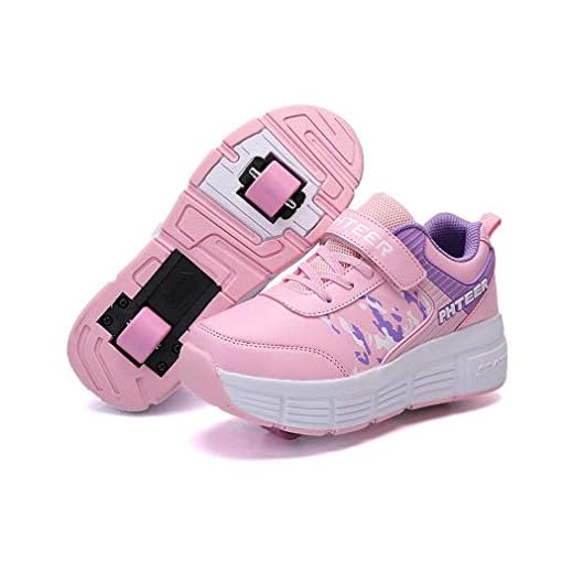 Rullar Pojkar Utomhus Sportskor Med 2 Hjul Gymnastik Sneakers För Nybörjare Present Skateboard Skor Med Rullar, Pink-33