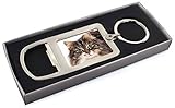 Face of Tortoiseshell Cat Chrome Metal Bottle Opener Keyring in Box