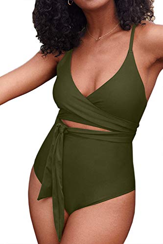 ioiom Women One Piece Swimsuits High Waisted Tummy Control Bathing Suit Green XL