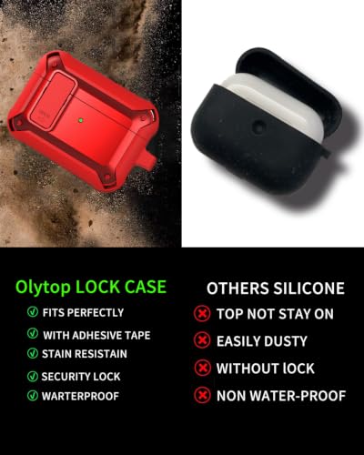 Image of Olytop for Airpods Pro 2 /1 Gen Case Cover with Lock (2019 /2022 /2023), Rugged Locking Case for Airpod Pro 2nd /1st Generation Shockproof Armor Protective Skin for Apple iPod Pro - Red