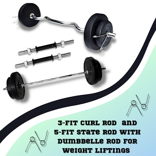 Image of Home Gym equipment Combo for men pvc weights set 30kg for home workout equipment with 3-fit curl rod and 5-fit state rod for weight lifting exercises,(10kg to 80kg) at home