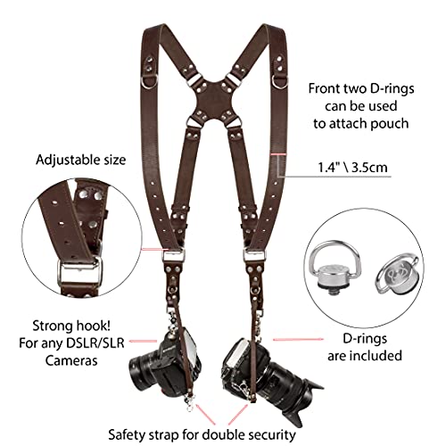 Camera Strap Accessories For Two-Cameras – Dual Shoulder Leather Harness – Multi Camera Gear For Dslr/Slr Proinstyle Strap By Coiro #TOP1