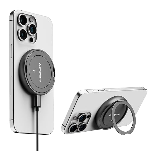 Ambrane Qi2 & Magsafe 15W Wireless Charger with Rotating Stand, Latest Qi2 for iPhone 16/15/14/13/12 All Series, Other Wireless Devices, Foldable & Lightweight + Magnetic Ring (AerosynQ S2, Black) (B0DB5FNXT1) Amazon Price History, Amazon Price Tracker