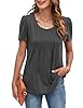 MOLERANI T Shirts for Women UK Round Neck Loose Casual Puff Short Sleeve Summer Tee Tops Front Pleated T Shirt Grey 2XL #1