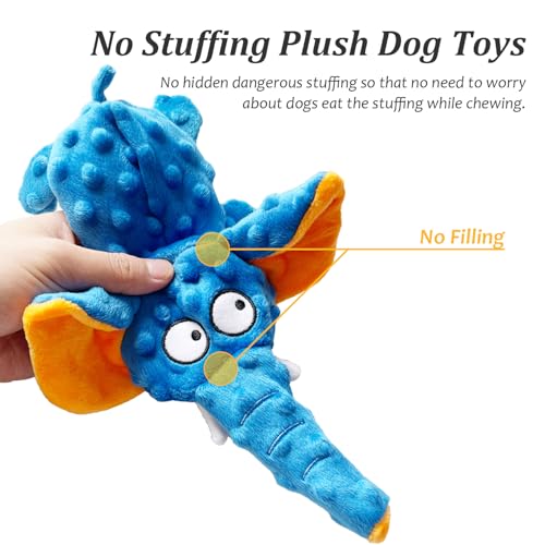 ZENVALY Hundespielzeug, Quietschende Spielzeug für Hund Quietschspielzeug, Hundespielzeug ohne Füllung, Plüschtier Hund Plüsch Sicher Kauspielzeug für Welpen Kleine Mittel Hunde, Elefant Hellblau
