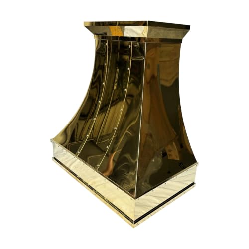 Image of SINDA Polished Brass Range Hood with Internal Motor, Lighting and Baffle Filter, 36 inchW x 39 inchH, Wall Mount, In Stock