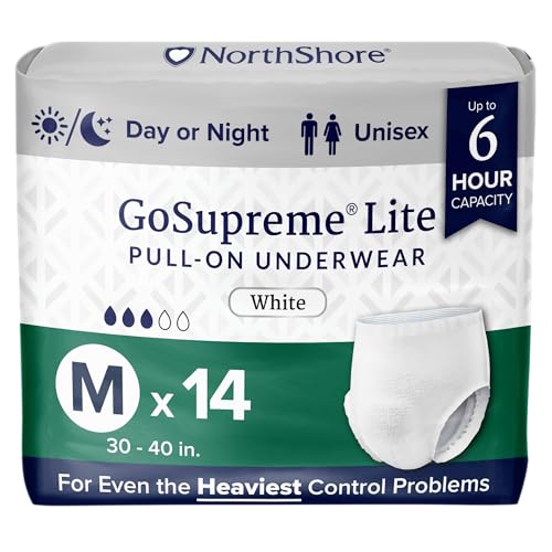 NorthShore GoSupreme Lite Incontinence Underwear, 6-Hour Pullup Style, Medium, 14 Count Bag, White, 30-40 inches, Unisex Adult Diapers