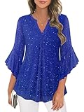 Ninedaily Women's Dressy Sequin Glitter Top: First Christmas Married Outfits - Royal Blue 3/4 Sleeve Mesh Blouse for Party or Holiday,Sparkle Tunic Shirts Elegant Fall Blouses Business Office Work