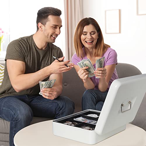 Kasten Metal Cash Box With Money Tray And Combination Lock, Money Box For Cash Saving, 11.8"X 9.5"X 3.5", Large White #TOP7