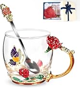 Flower Tea Cup ,Butterfly Rose Clear Glass Fancy Coffee Mug with Spoon,Gift Box for Her Mom Wife ...