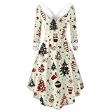 Generisch Vestido de Navidad para mujer, divertido vestido de Navidad, elegante, cuello en V, vestido de fiesta, manga larga, árbol de Navidad, vestido de cóctel, ropa de Navidad, regalos para mujeres