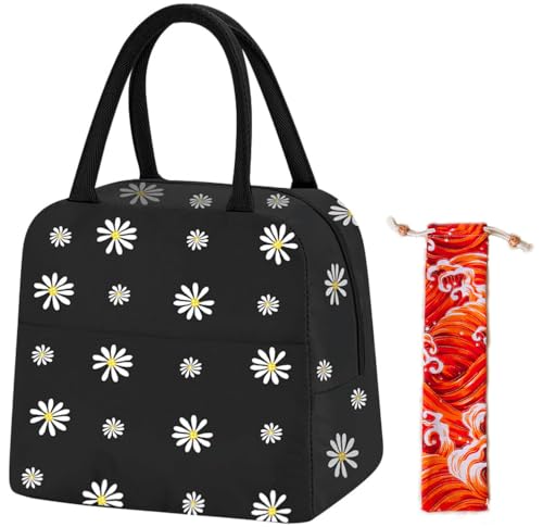 FonVan Bolsa Termica Porta Alimentos Con bolsa para cubiertos, 6L Bolsa pequeña para nevera, Bolsa del Almuerzo, Impermeable, Bolsa con Aislamiento Térmico para Trabajo, Clase, Salidas (Negro)