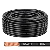 THHN Wire 6 Gauge 100 FT, 6 AWG Stranded OFC Copper Electrical Building Wire with Nylon Jacket PVC Insulation, Rated 600V for Residential, Industrial, CNC, Ground (6 Gauge, Black)